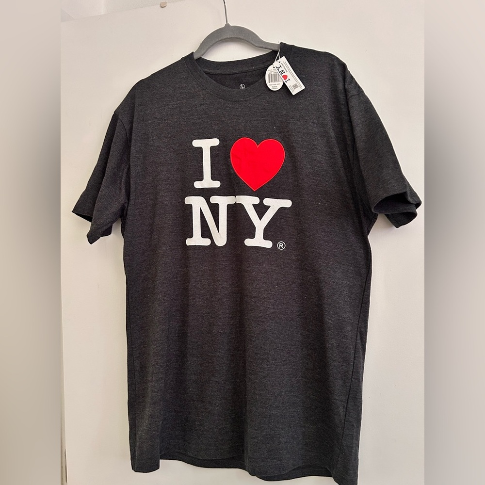NEW I love New York NY embroidered red heart charcoal heather gray large tee L